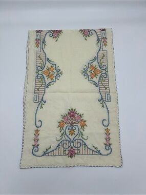 Embroidered Floral Cream Table Runner 49” L x 16”W